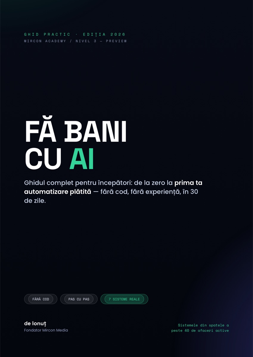 Coperta ghidului „Fă bani cu AI” — Mircon Media